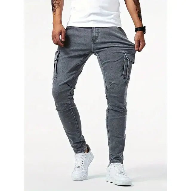 Men's Elastic Denim Cargo Pants – Multi - Pocket Slim Fit Joggers - Honesty Sales
