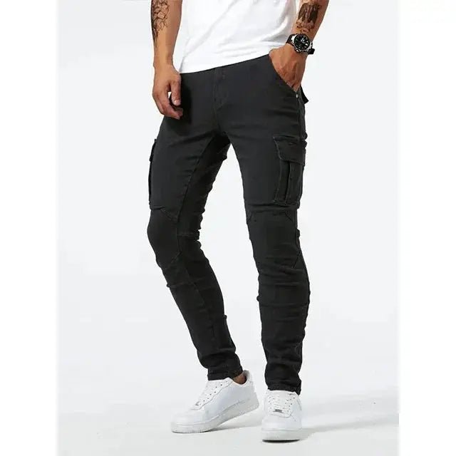 Men's Elastic Denim Cargo Pants – Multi - Pocket Slim Fit Joggers - Honesty Sales