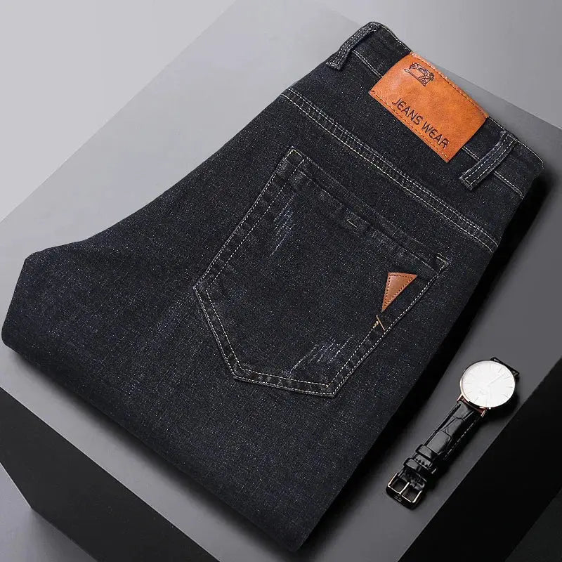 Men's Fashion Business Jeans – Classic Stretch Slim Denim (Black/Blue) - Honesty Sales