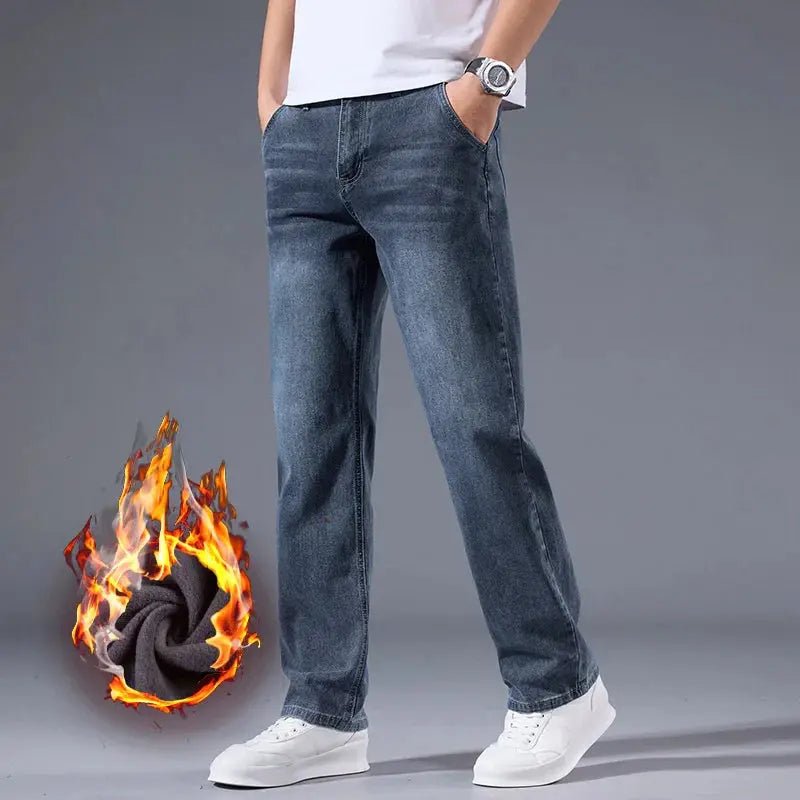 Men’s Fleece - Lined Stretch Jeans – Winter Warm Business Casual Trousers - Honesty Sales