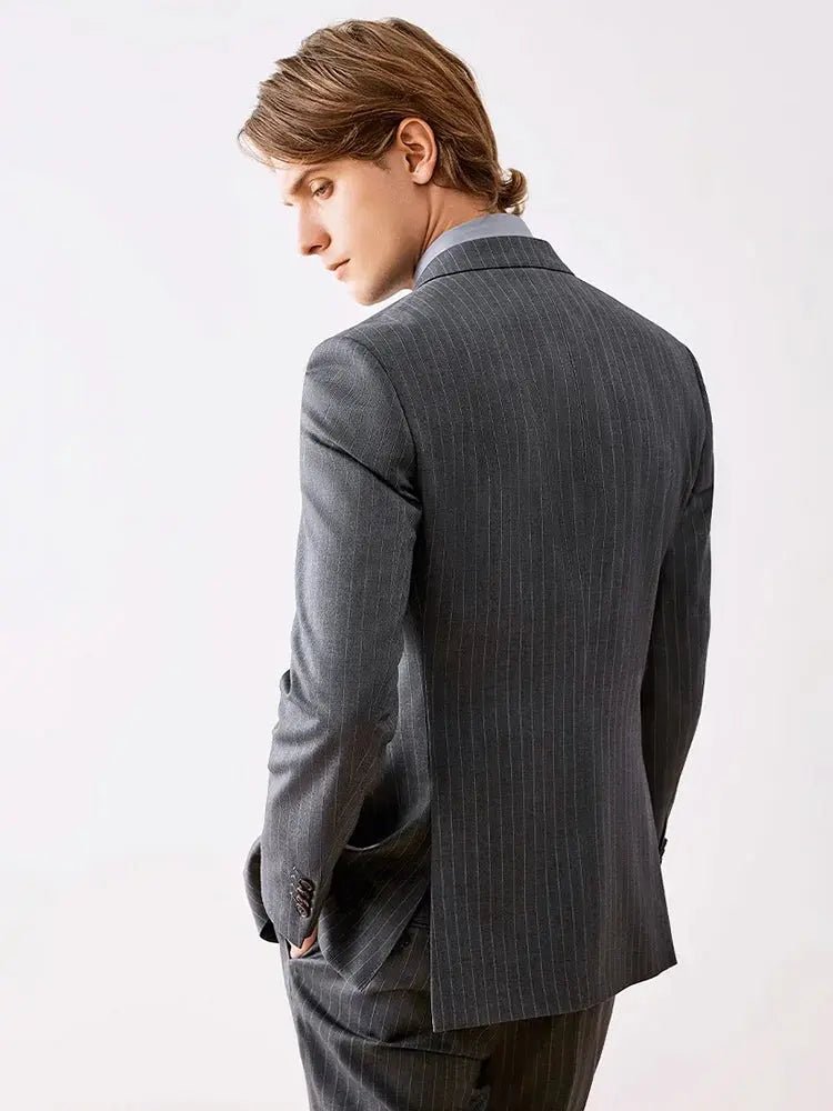 Men’s Grey Stripe Double - Breasted 3 - Piece Suit – 19% Wool, Wedding, Business & Office Wear - Honesty Sales