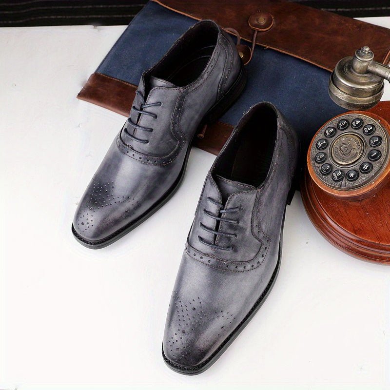 Men’s Handcrafted Wingtip Oxford Shoes – Business Casual Lace - Up, Rubber Sole (Black/Brown) - Honesty Sales