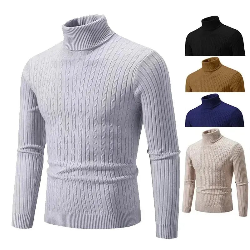 Men’s High Neck Knit Sweater – Warm Solid Color Pullover - Honesty Sales