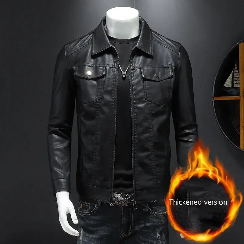 Men’s Lapel Leather Jacket – Autumn/Winter Slim Fit Motorcycle Coat - Honesty Sales