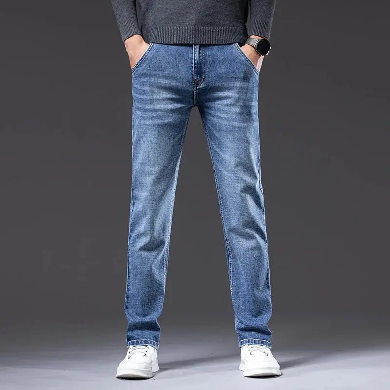 Men's Light Business Jeans – Classic Stretch Denim Trousers (Blue/Gray) - Honesty Sales