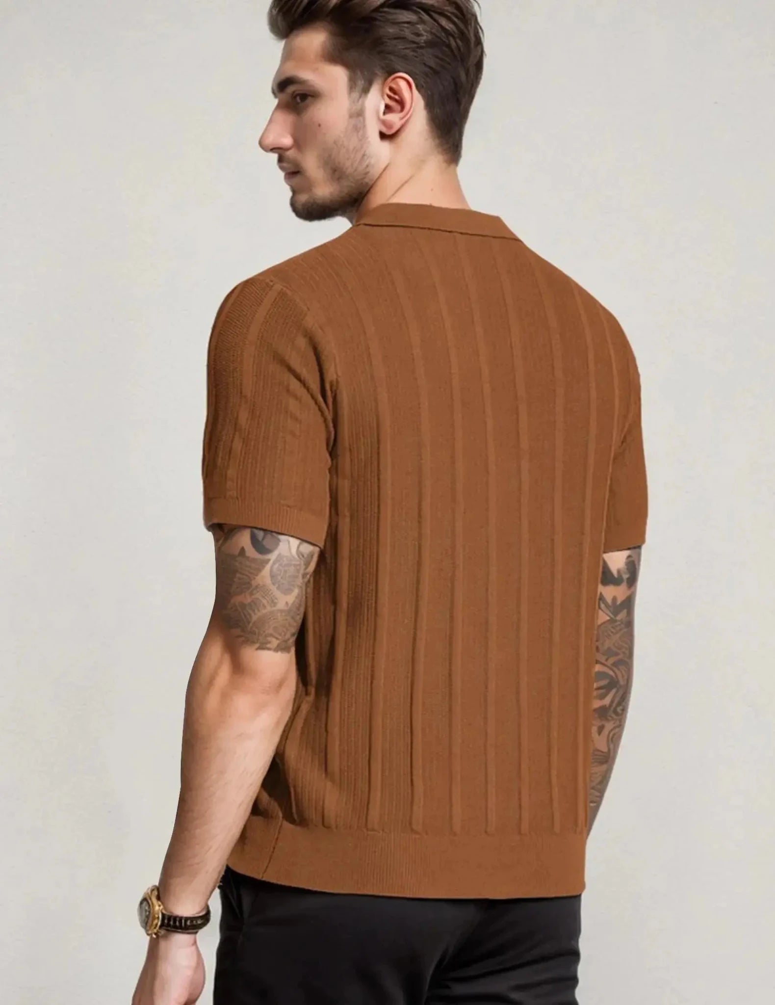 Men's Long Sleeve Textured Polo Collar Casual Sweater - Honesty Sales
