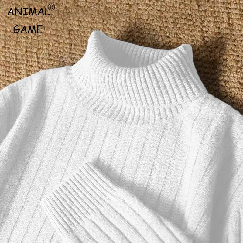 Men’s Long Turtleneck Striped Sweater – Warm Casual Knit Pullover - Honesty Sales