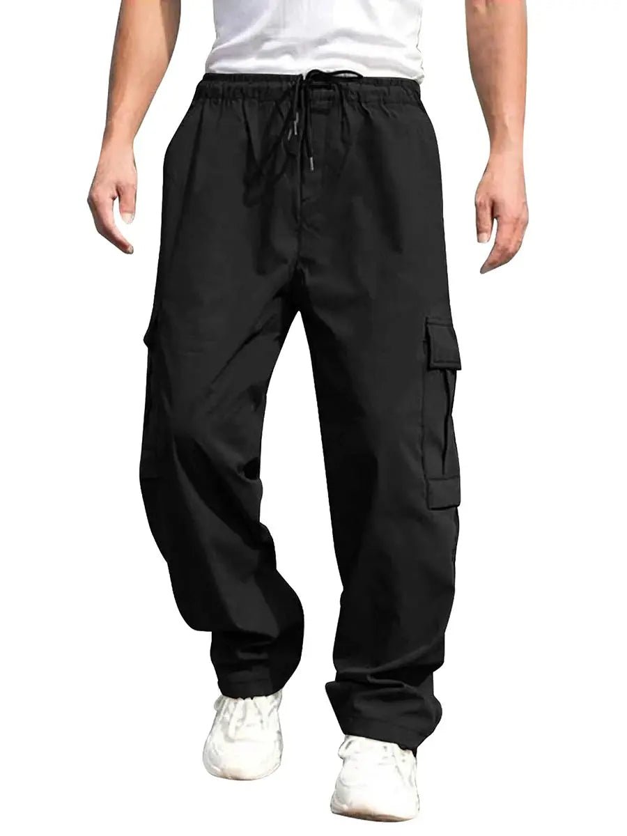 Men’s Loose Cargo Pants – Straight Leg Drawstring Trousers with Pockets - Honesty Sales