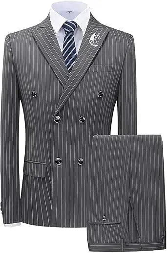 Men’s Luxury 2 - Piece Pinstripe Suit – Double Breasted Blazer & Trousers - Honesty Sales