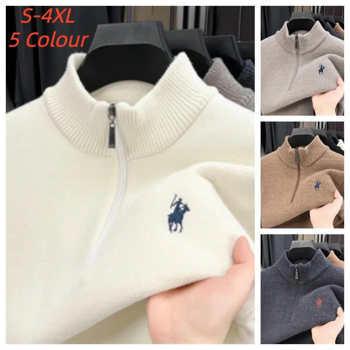 Men’s Mink Fleece Half - Zip Sweater – Thick Half - High Neck Knit - Honesty Sales