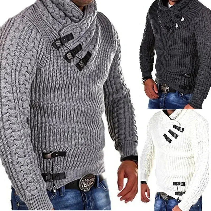 Men’s Mock Neck Knit Sweater – Slim Fit Autumn/Winter Pullover - Honesty Sales