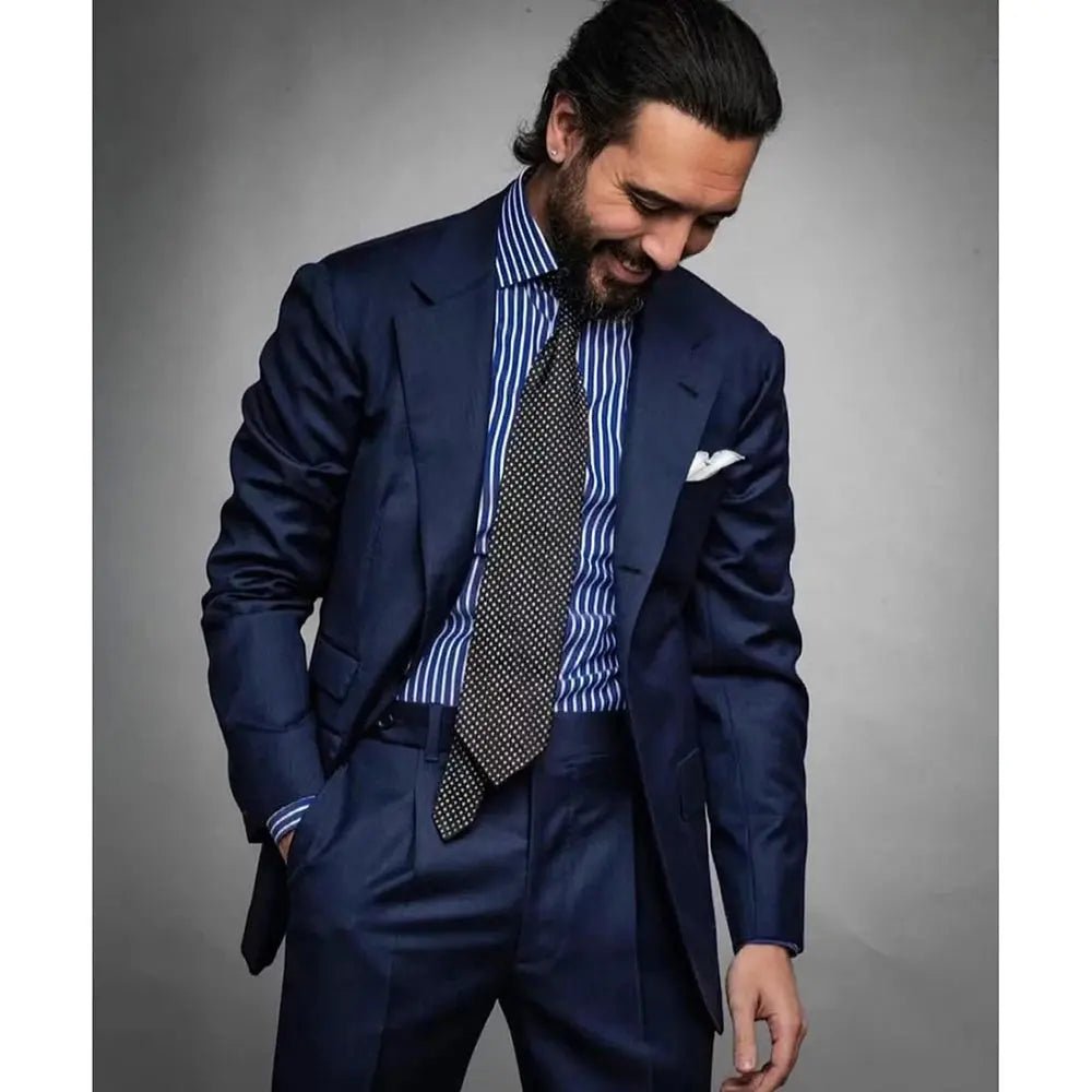 Men’s Navy Blue Slim Fit Suit – 2 - Piece Smart Casual & Formal Set (Jacket & Trousers) - Honesty Sales
