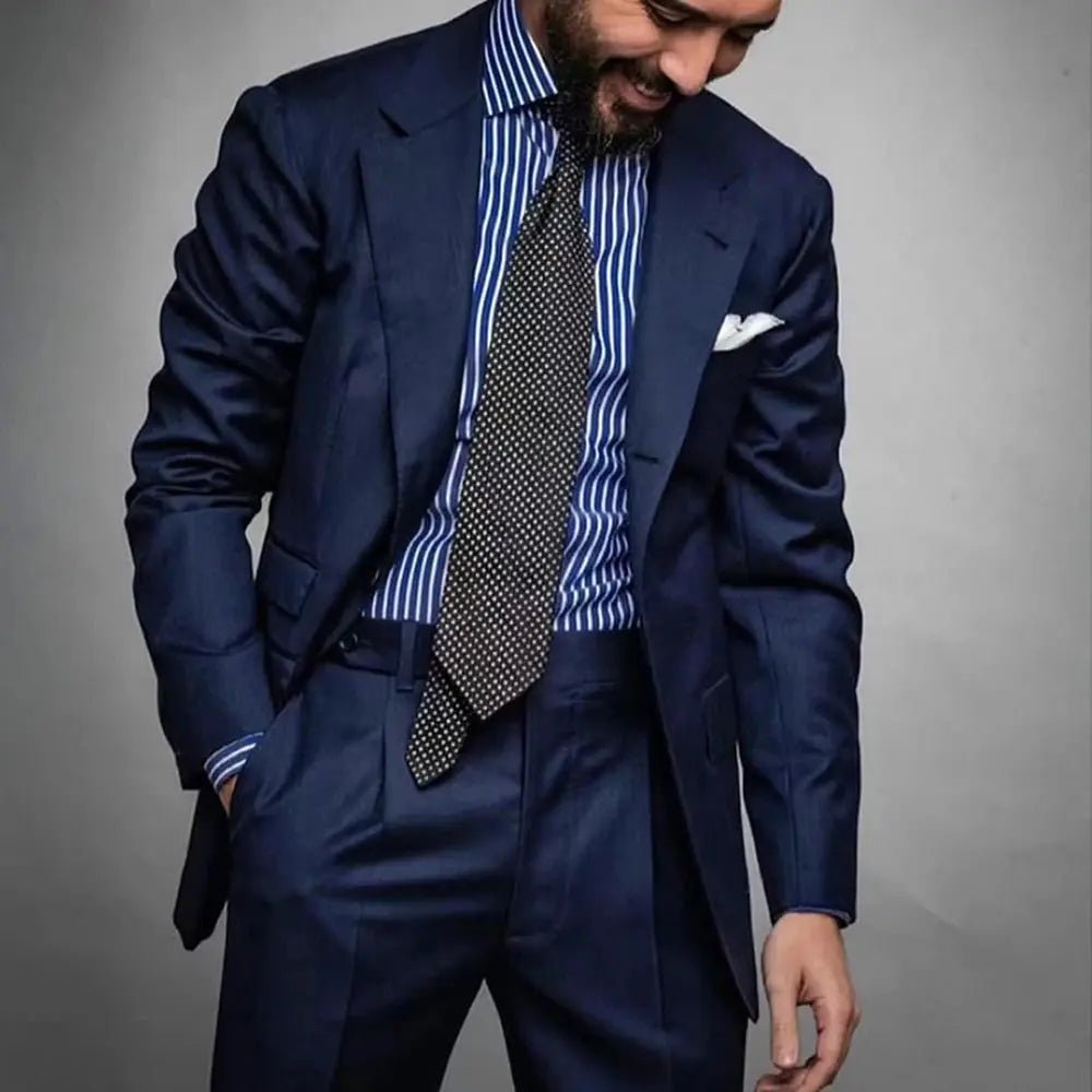 Men’s Navy Blue Slim Fit Suit – 2 - Piece Smart Casual & Formal Set (Jacket & Trousers) - Honesty Sales