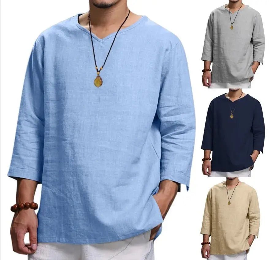 Men's New 3/4 Sleeve Loose Solid Casual Large Pullover Shirt - Honesty Sales