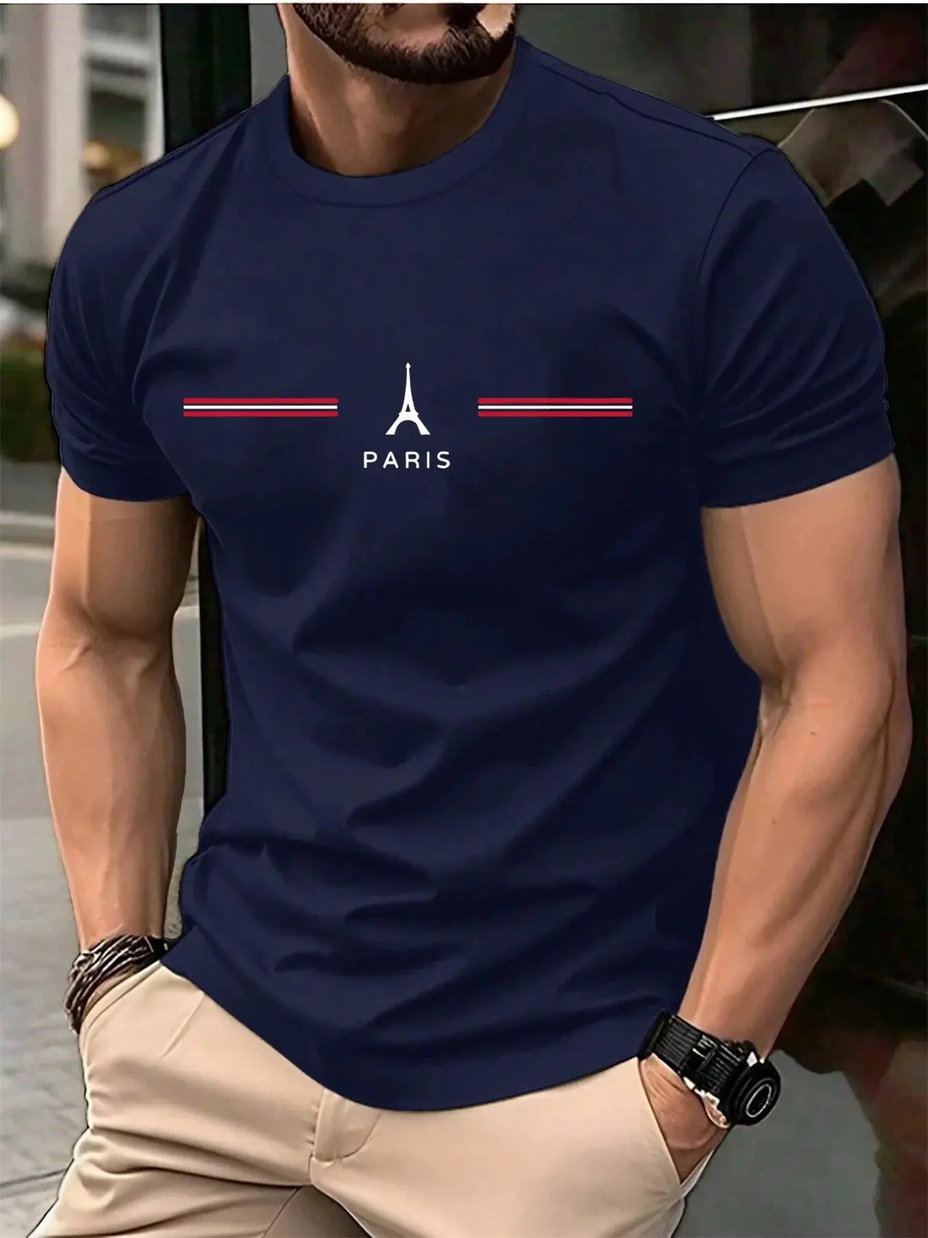 Men's Oversized Cotton T-Shirt – Paris Letter Print, Summer Casual - Honesty Sales