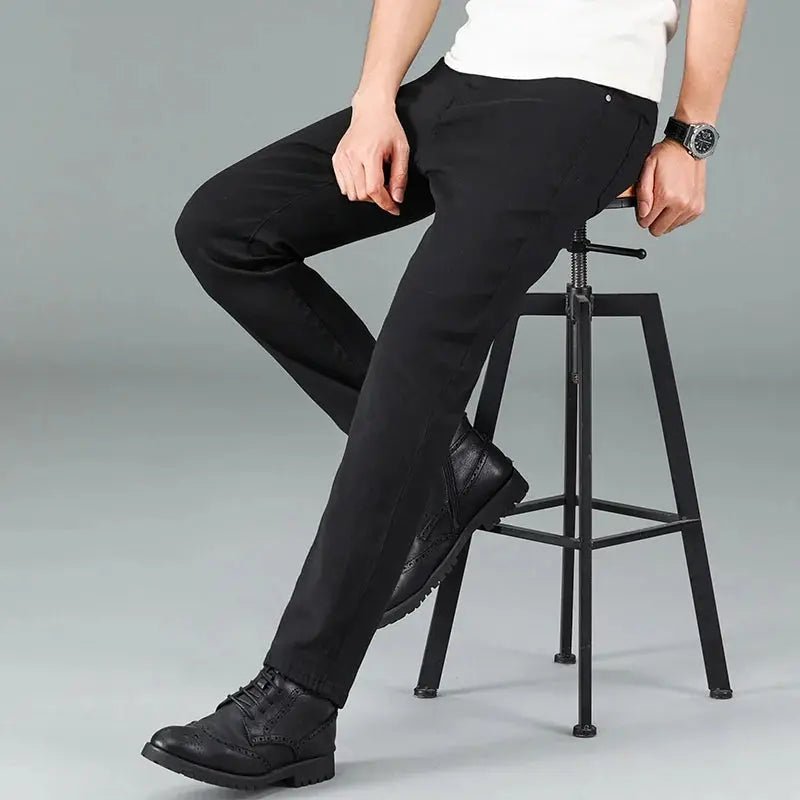 Men's Pure Black Jeans Korean Version Trendy Straight Fit Pants - Honesty Sales