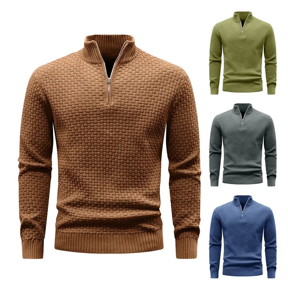 Men’s Quarter - Zip Knit Sweater – Cable Knit Mock Neck Pullover - Honesty Sales