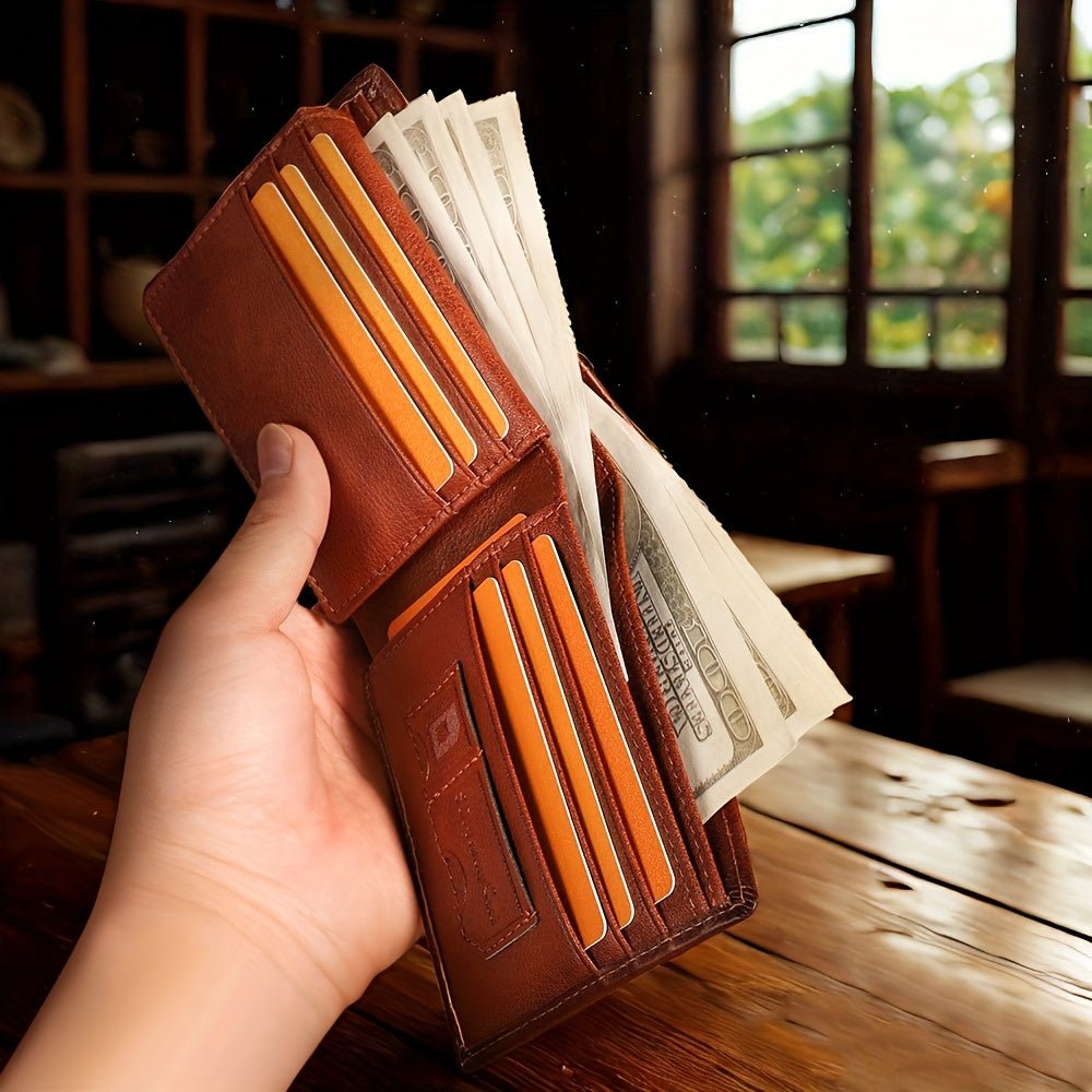 Men’s RFID Blocking Leather Wallet – Vintage Card Holder with Snap Closure, Engravable Gift - Honesty Sales