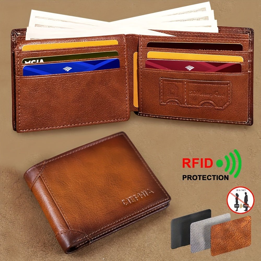Men’s RFID Blocking Leather Wallet – Vintage Card Holder with Snap Closure, Engravable Gift - Honesty Sales