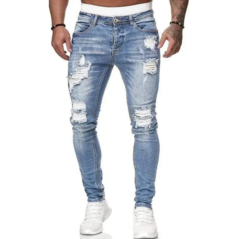 Men’s Ripped Skinny Jeans – Vintage Wash Slim - Fit Denim Pants - Honesty Sales