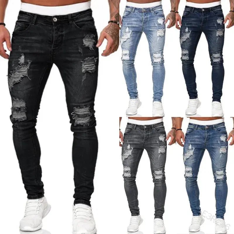 Men’s Ripped Skinny Jeans – Vintage Wash Slim - Fit Denim Pants - Honesty Sales