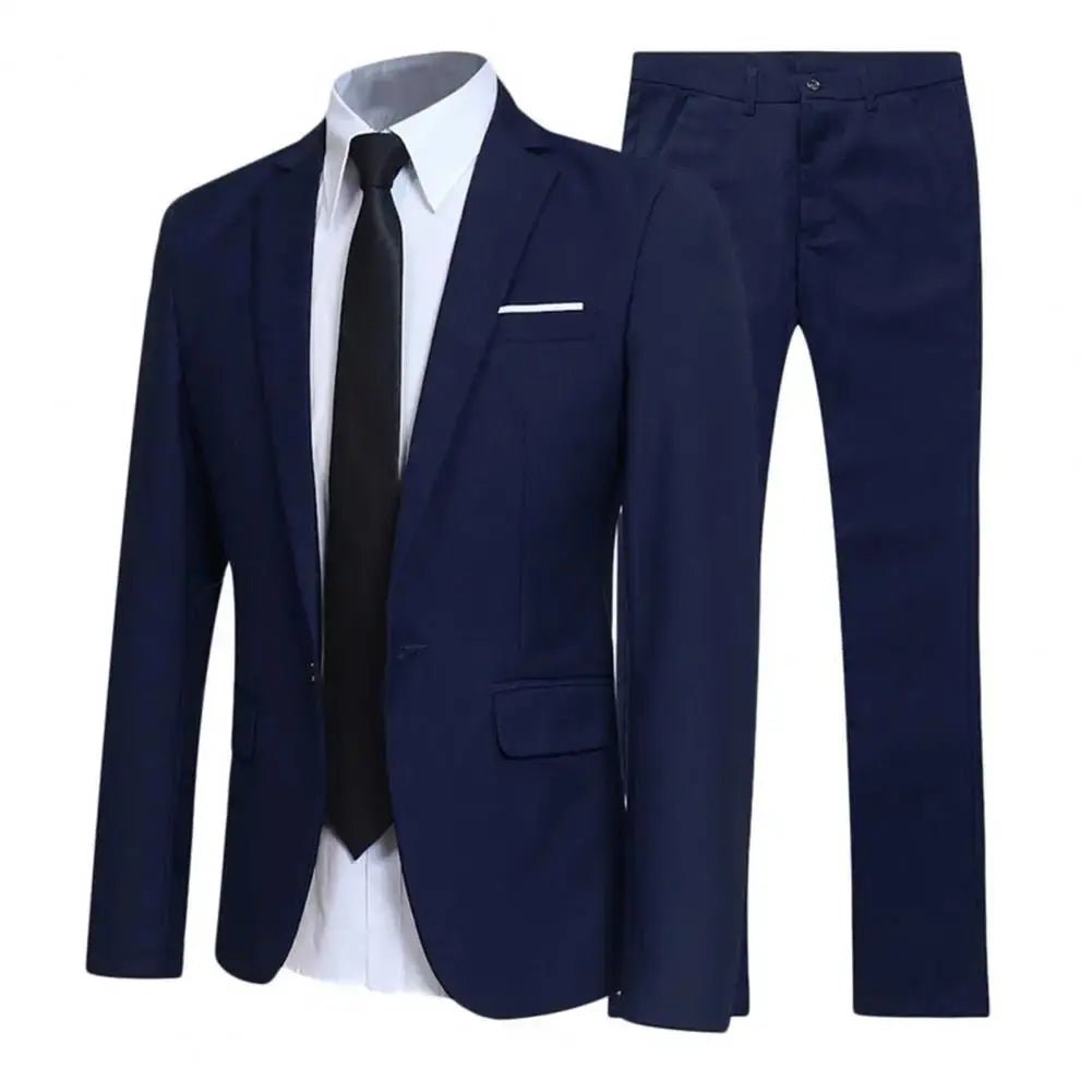 Men’s Slim Fit Solid Color Business Suit – 2 - Piece Wedding & Office Set (Jacket & Trousers) - Honesty Sales