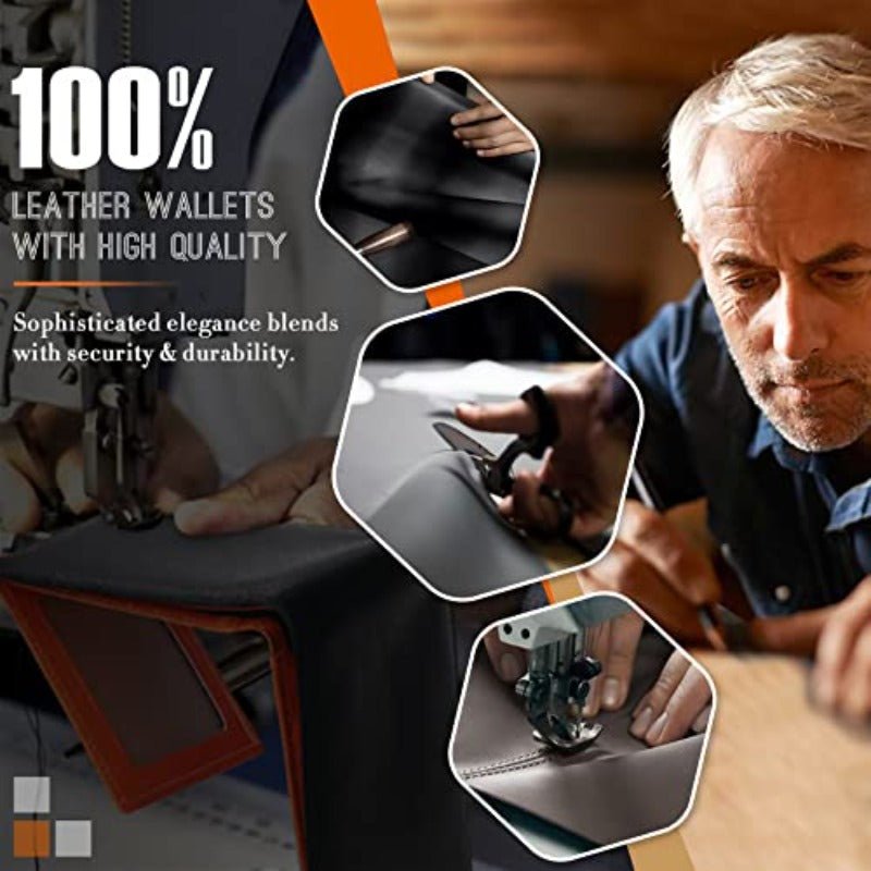 Men’s Slim Genuine Leather RFID Wallet – 11 Card Slots, Zipped Coin Pocket, Cash Compartments, Ultra - Thin Minimalist (Black & Orange) - Honesty Sales