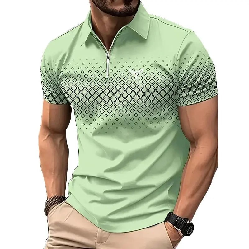 Men’s Summer Sporty Short Sleeve Polo Shirt – Casual Lapel Zipper, Printed Quick - Dry Polyester Top - Honesty Sales