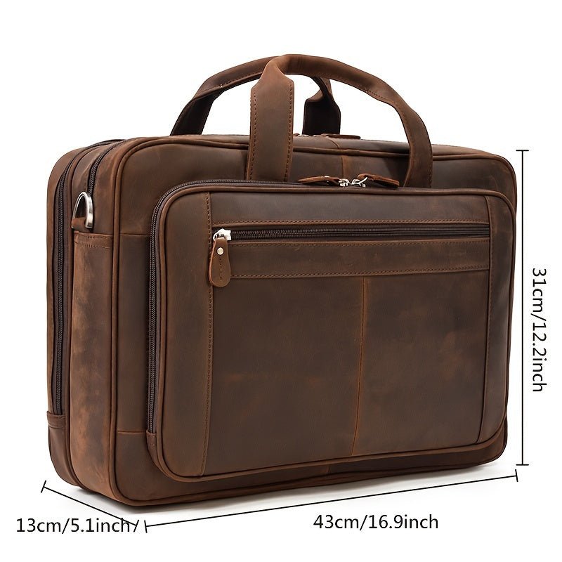 Men’s Top - Grain Leather Business Briefcase – Laptop Messenger Bag with Detachable Strap - Honesty Sales