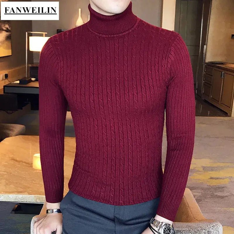 Men’s Turtleneck Knit Sweater – Slim Fit Winter Pullover - Honesty Sales
