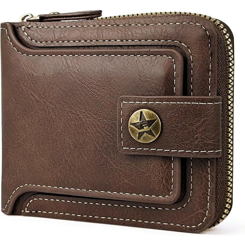 Men’s Vintage Full - Grain Leather Wallet – Large - Capacity Multi - Slot Organizer with Coin Pocket & ID Window (Brown, Elegant Design) - Honesty Sales