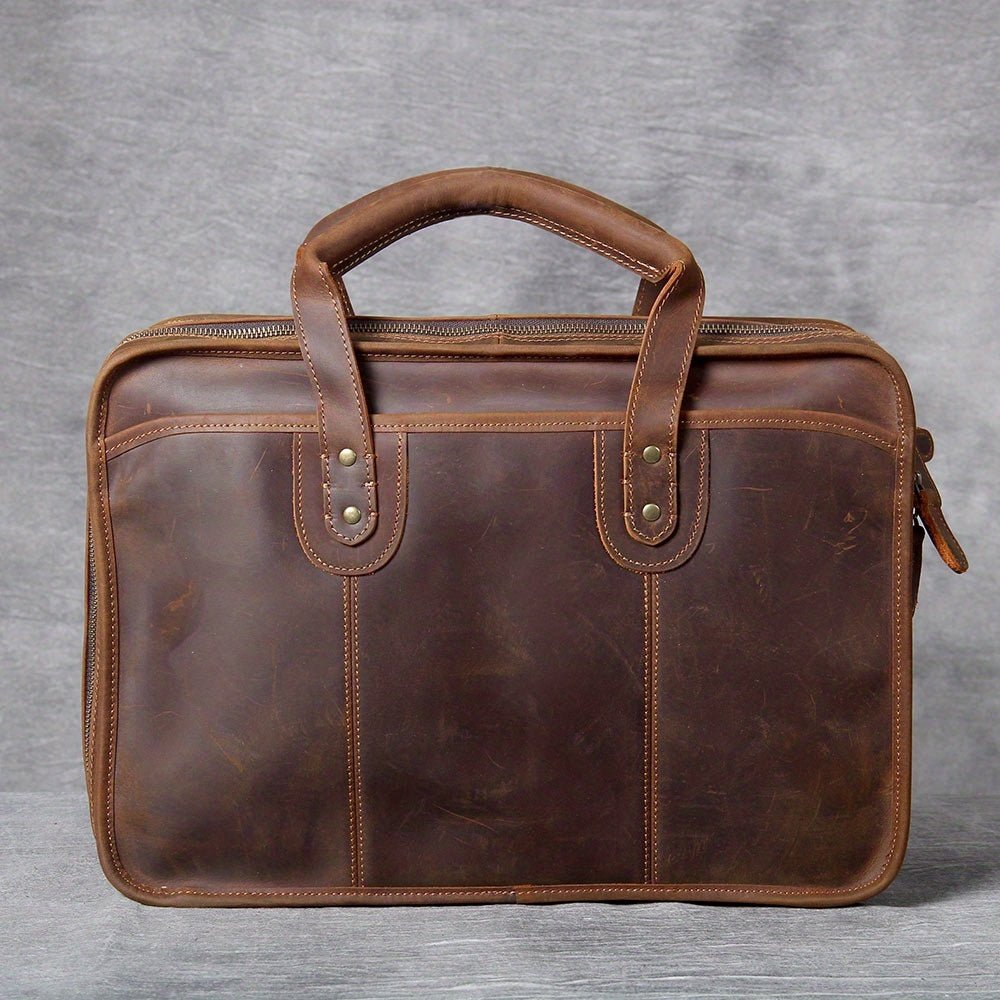 Men’s Vintage Genuine Leather Briefcase – 40.6cm Laptop Messenger Bag with Adjustable Strap - Honesty Sales