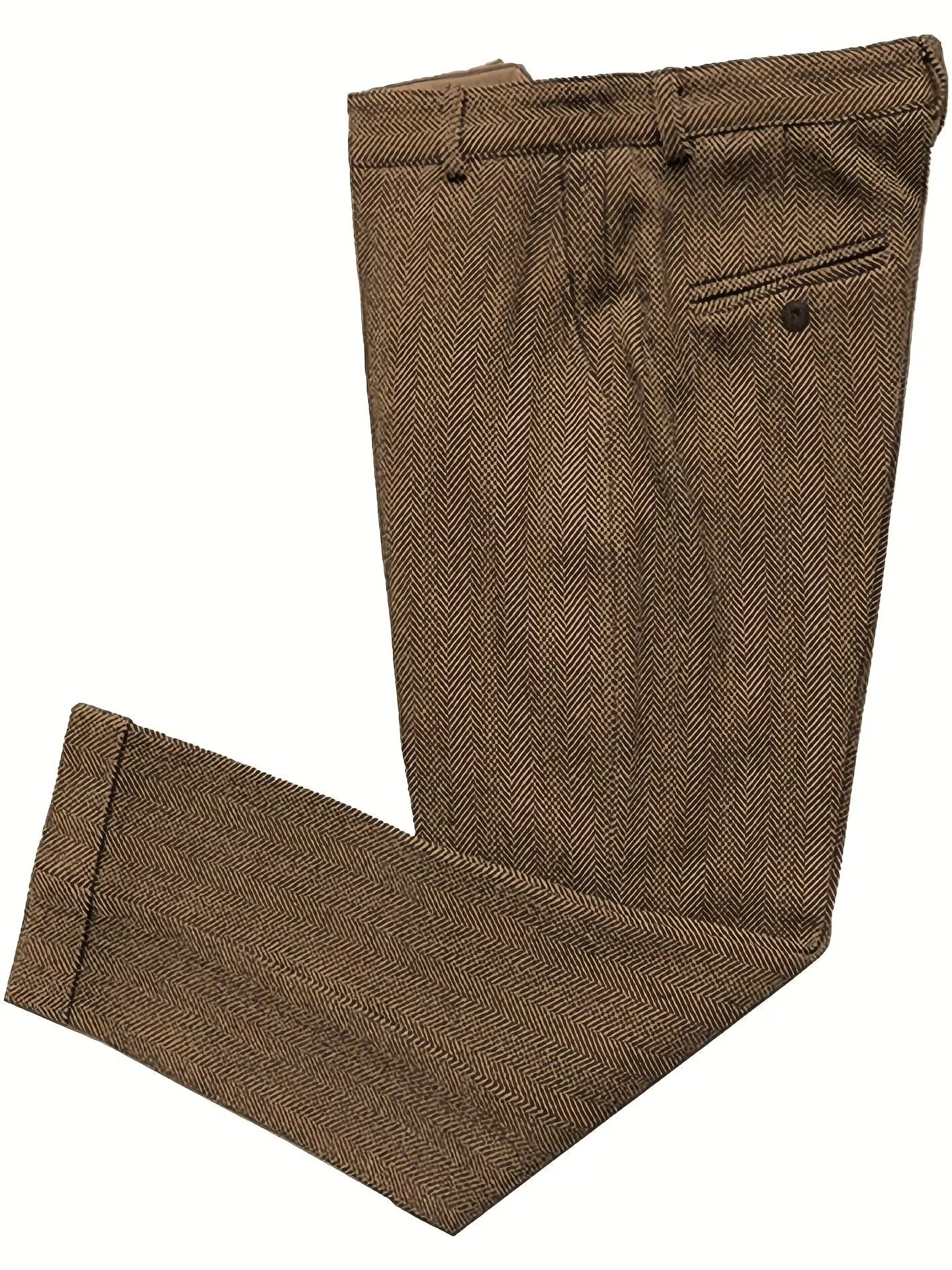 Men’s Vintage Herringbone Tweed Dress Trousers – Wide - Leg Winter Pants - Honesty Sales