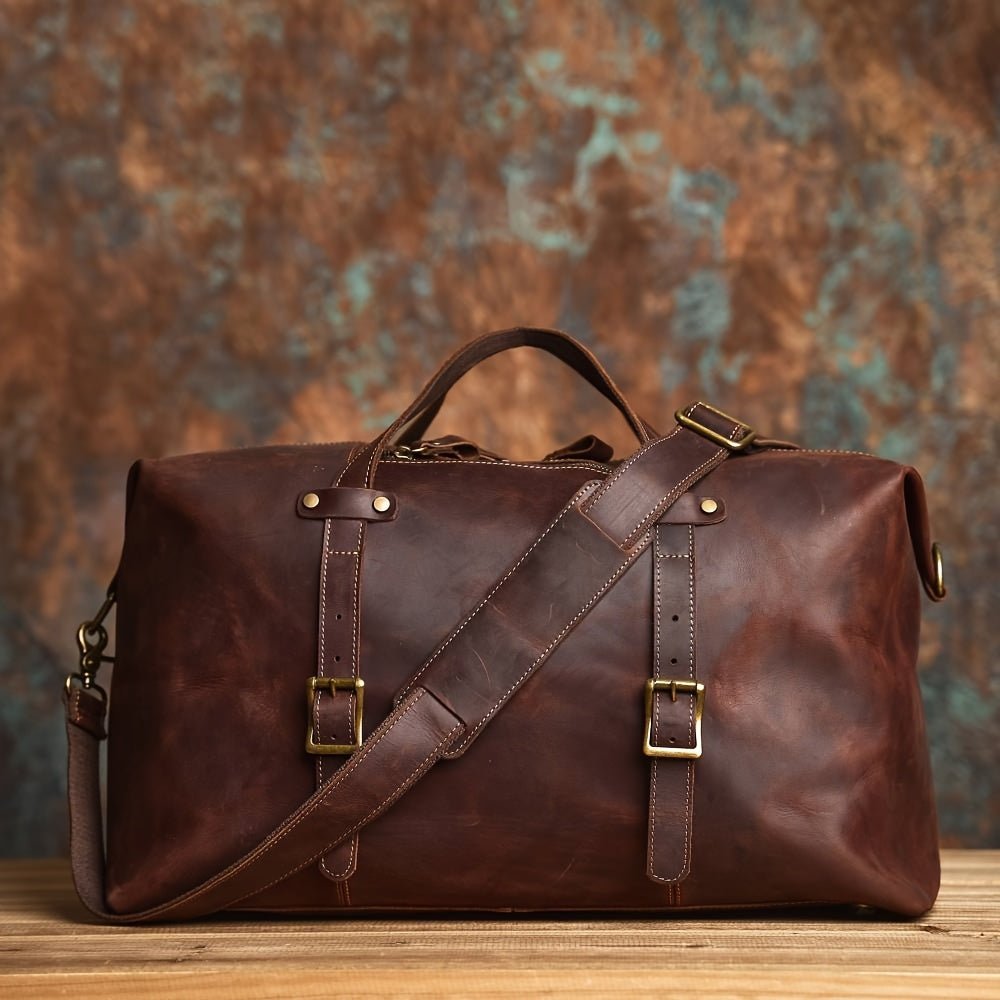 Men’s Vintage Leather Travel Duffel Bag – Top - Grain, Coffee Brown, Weekend & Outdoor Use - Honesty Sales