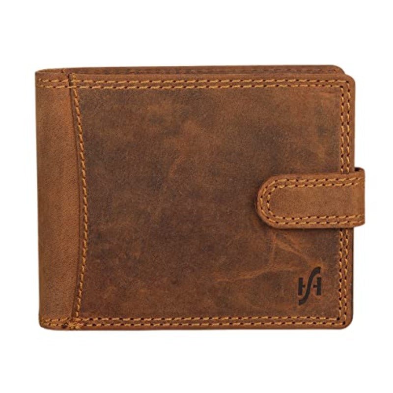 Men’s Vintage RFID Blocking Wallet – Full - Grain Leather Bifold with Card Holder, ID Window & Coin Pocket (Brown 1065, Gift Boxed) - Honesty Sales