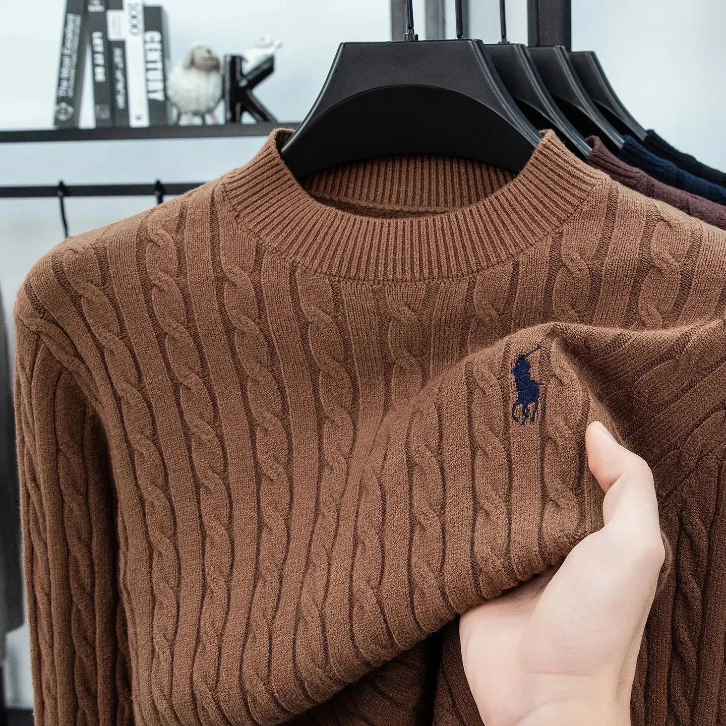 Men’s Wool Crew Neck Sweater – Thick Diamond Knit Pullover - Honesty Sales