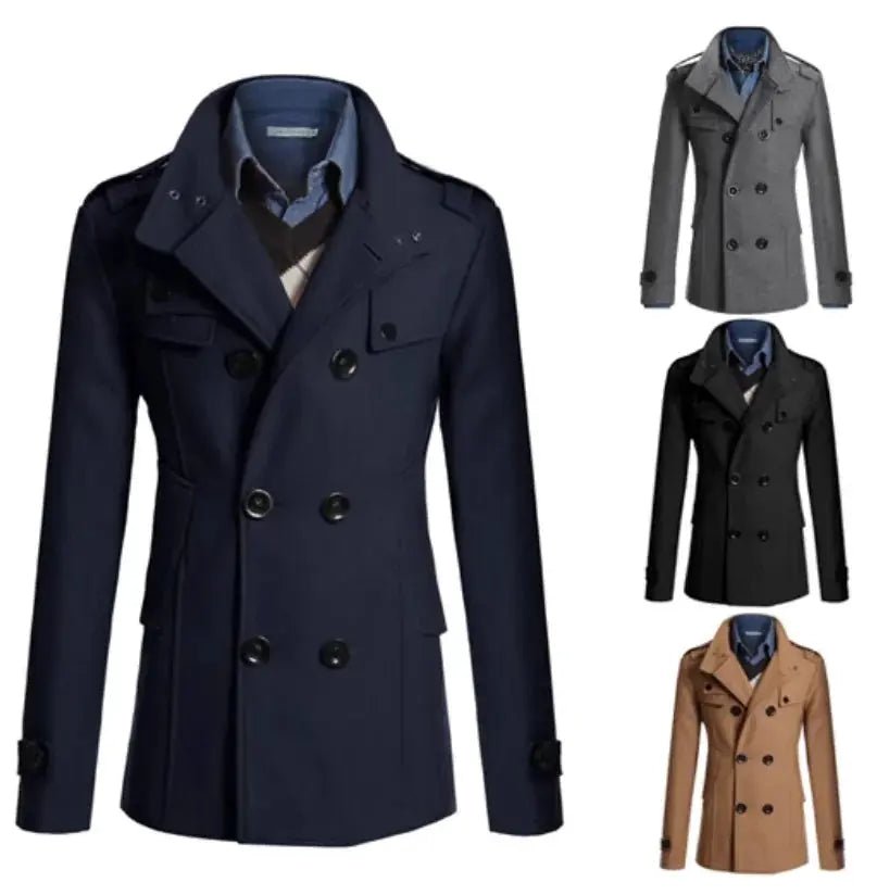 Men’s Wool Overcoat – Autumn Winter Long Coat, Lapel Style - Honesty Sales