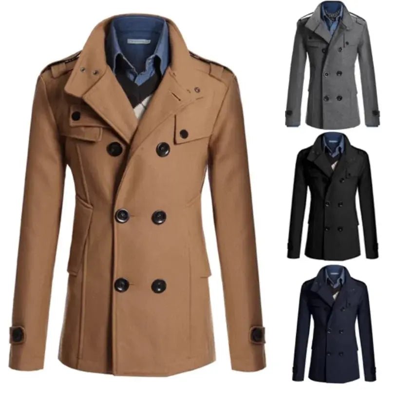 Men’s Wool Overcoat – Autumn Winter Long Coat, Lapel Style - Honesty Sales