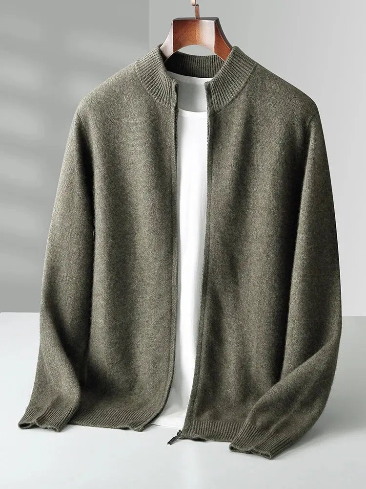 Men’s Zipper Wool Cardigan – Thick Cashmere Knit, Autumn/Winter - Honesty Sales