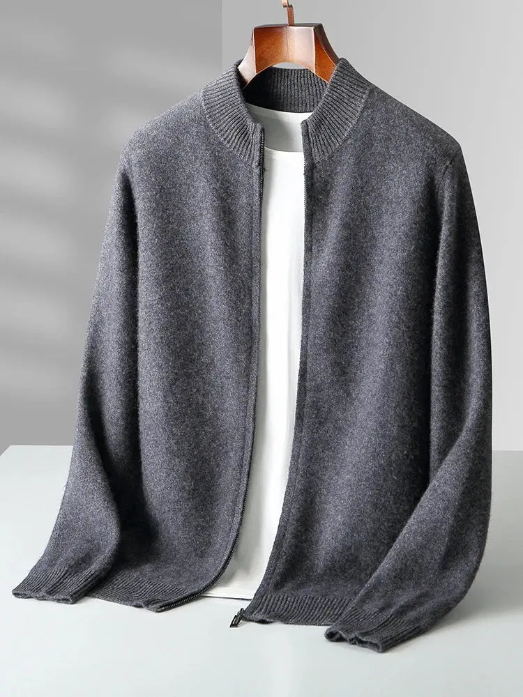 Men’s Zipper Wool Cardigan – Thick Cashmere Knit, Autumn/Winter - Honesty Sales