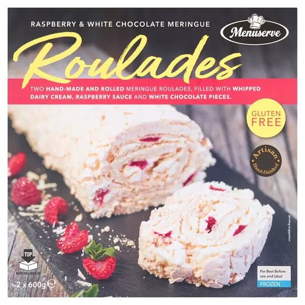 Menuserve Raspberry & White Chocolate Meringue Roulades 2 x 600g - Honesty Sales