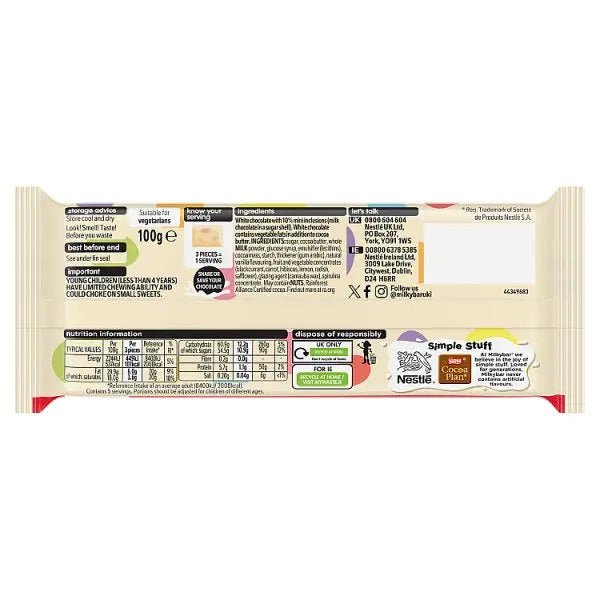 Milkybar Mini Eggs Easter White Chocolate Sharing Bar 100g (Case of 19) - Honesty Sales