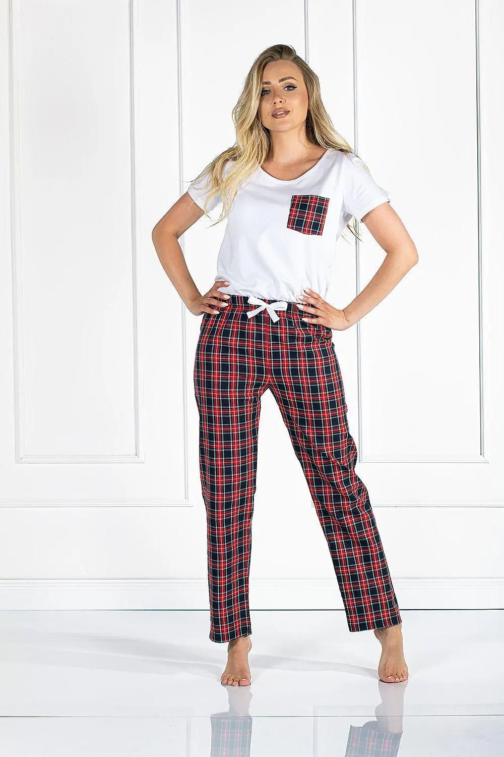 Momenti Per Me colorful checkered pattern blouse and shorts womens pajamas - Honesty Sales