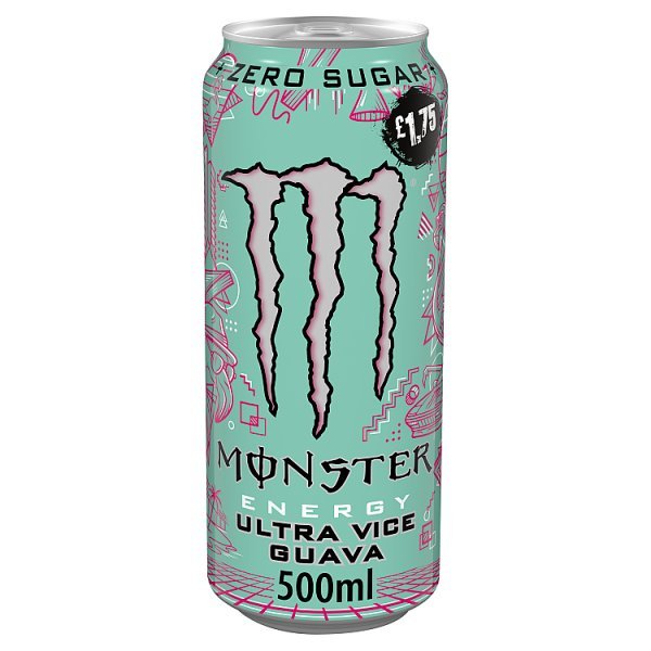 Monster Energy Drink Ultra Vice Guava Zero Sugar 500ml Can (12 x 500ml) - Honesty Sales