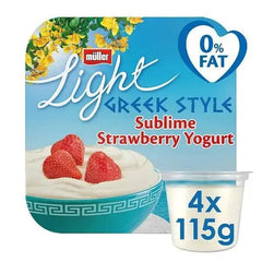 Müller Light Greek Style Sublime Strawberry Yogurt 4 x 115g (460g) (case of 6) - Honesty Sales