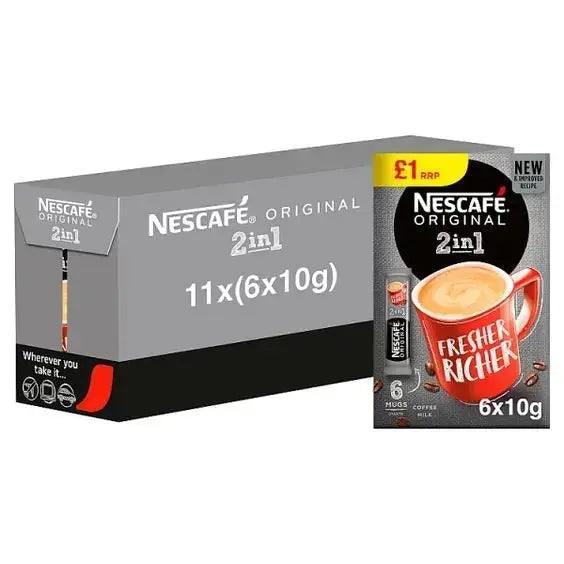 Nescafe Original 2in1 Instant Coffee, 6 sachets x 10g (Case of 11) - Honesty Sales