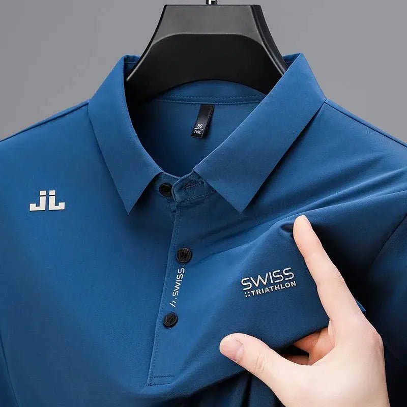 New Men's Casual Short Sleeved Shirt with Badge Solid Color Polo Shirt Versatile Top - Honesty Sales