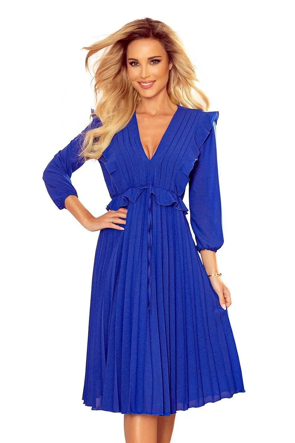 Numoco chiffon dress with pleats and ruffles - Honesty Sales