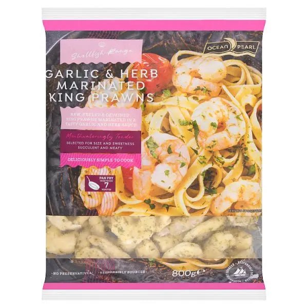 Ocean Pearl Garlic & Herb Marinated King Prawns 800g - Honesty Sales