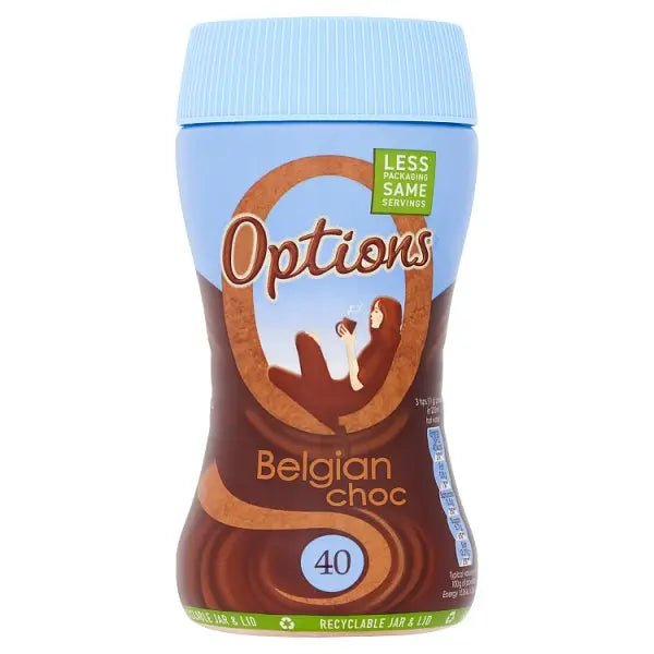 Options Instant Belgian Hot Chocolate Drink 220g (Case of 6) - Honesty Sales